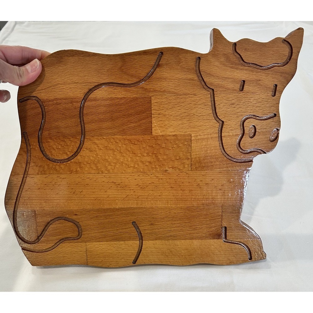 Vintage Primitive Cow Shaped Wood Cutting Board Kitchen Cottage Farm Folk Rustic